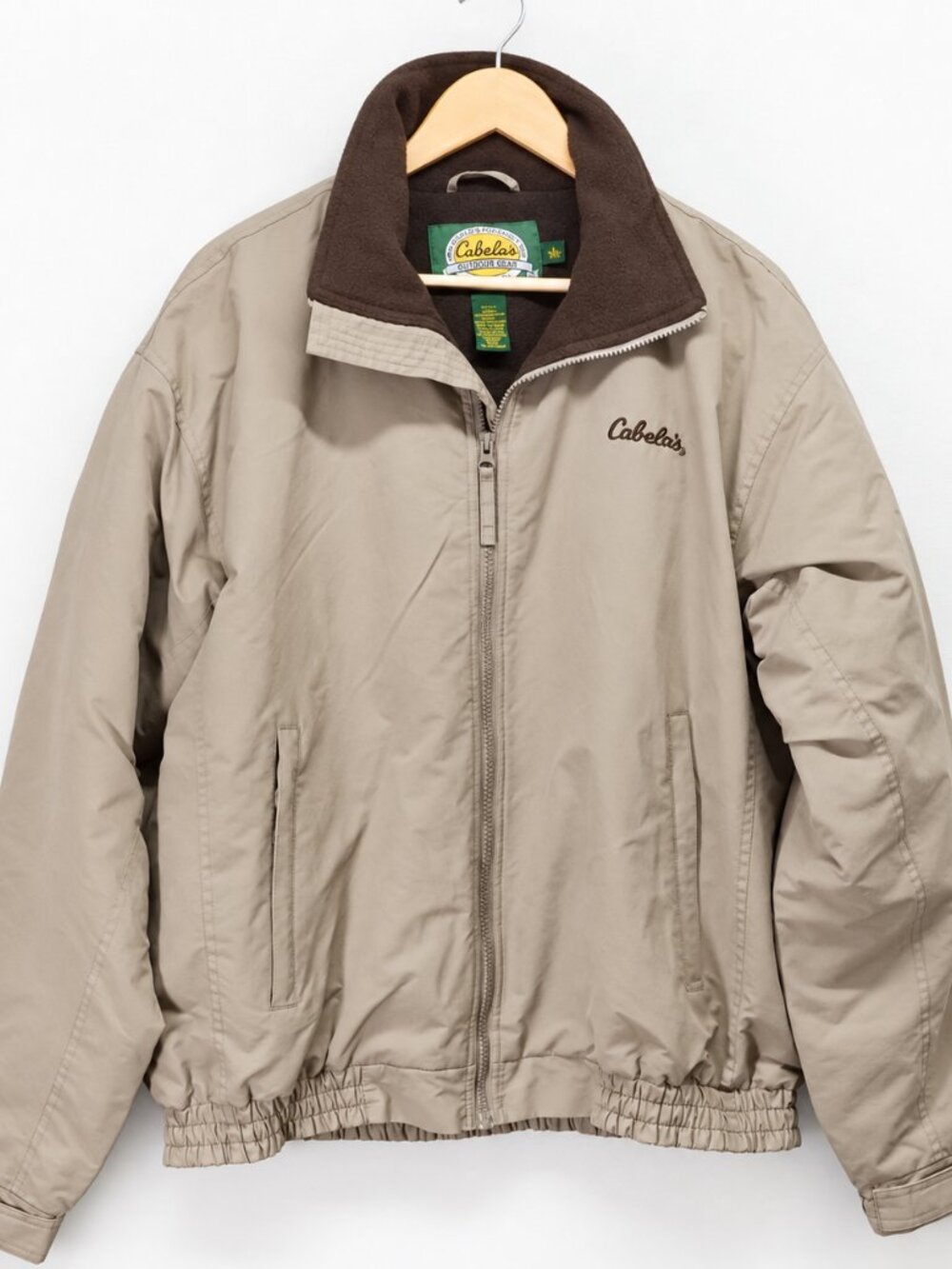 Cabelas Jacket Mens XL Beige Fleece Lined Bomber Full Zip Outdoor